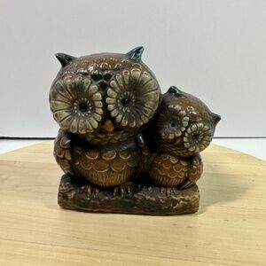 Relpo Vtg Owl PLANTER Dad or Mom & Baby Ceramic 2058 Japan 5” Tall Pen Holder